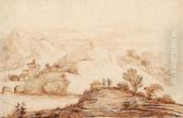 A Rocky River Landscape With
Anglers In The Foreground; And An Italianate Landscape With Elegant
Figures On The Banks Of A River. - view 1