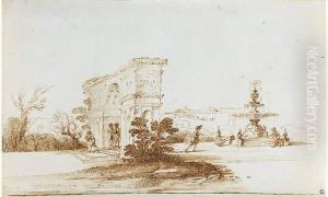 Paysage A L'arc De Triomphe Et A La Fontaine by Giovanni Francesco Barbieri