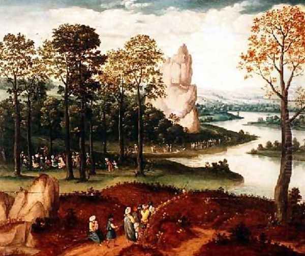 An extensive wooded river landscape with St John the Baptist preaching - view 1