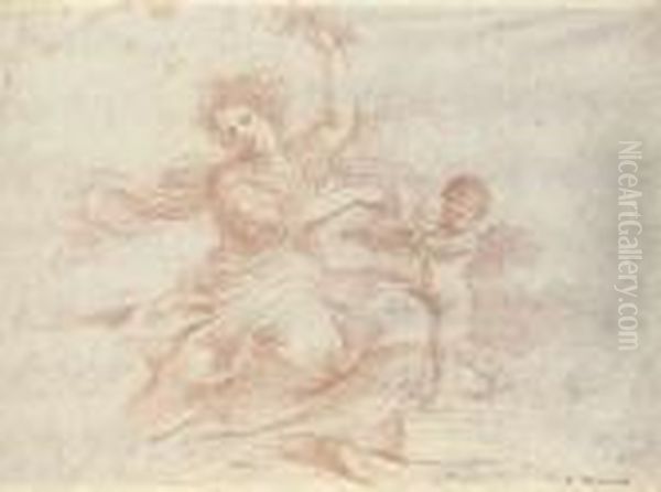 Primavera Distributing Flowers, Accompanied By A Putto - view 1