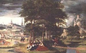 Concert in a wooded landscape by Cornelis Massys