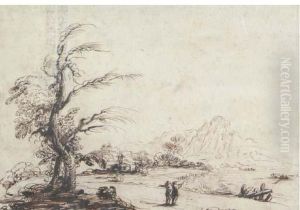 An Extensive Landscape With Figures Surveying