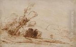 Landscape With Trees And Two Figures by Giovanni Francesco Barbieri