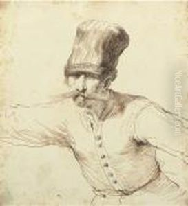 Caricature D'un Homme Portant Une Toque Et Une Moustache, A Mi-corps