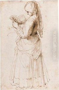 Young Woman Standing Reading Young Woman Standing Reading
