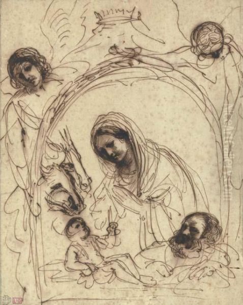 The Nativity In A Fictive Frame Supported By Two Angels Andsurmounted By A Crown - view 1