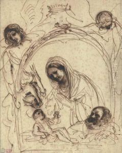 The Nativity In A Fictive Frame Supported By Two Angels Andsurmounted By A Crown by Giovanni Francesco Barbieri