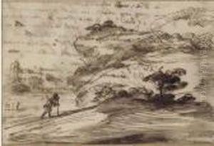 A Traveller In An Extensive Landscape by Giovanni Francesco Barbieri
