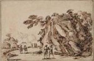 Landscape With A Rocky Outcropping And Soldiers
