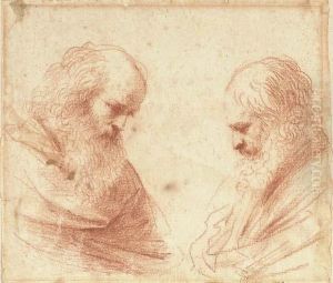 Two Bearded Men, Bust-length, Looking Down by Giovanni Francesco Barbieri