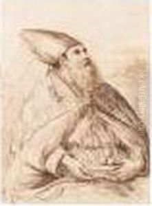 Saint Nicholas Of Bari, Seated, And Looking Up To The Right by Giovanni Francesco Barbieri