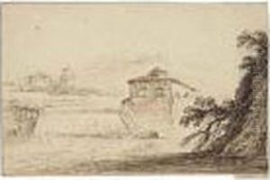 Landscape With A House By A Lake And A Waterfall Landscape With A House By A Lake And A Waterfall