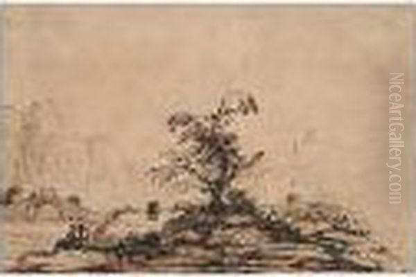 Landscape With Travelers And Mountains In A Distance - view 1