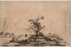 Landscape With Travelers And Mountains In A Distance by Giovanni Francesco Barbieri
