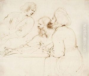 Three Half-length Figures: A Seated Oriental, Another Male Figure And A Youth by Giovanni Francesco Barbieri