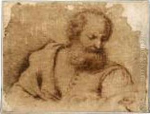 A Bearded Man Holding A Book by Giovanni Francesco Barbieri