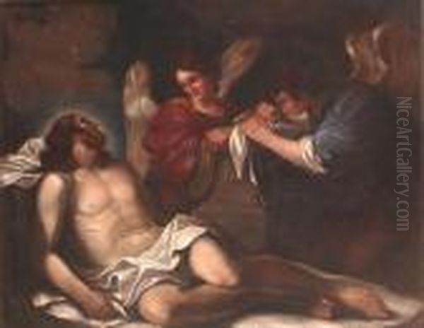The Dead Christ Mourned By Two Angels - view 1