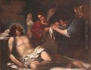 The Dead Christ Mourned By Two Angels by Giovanni Francesco Barbieri