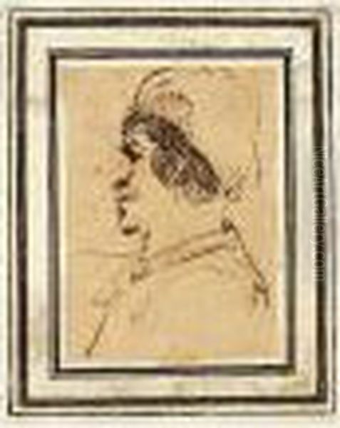 Profile Study Of The Head Of A Moustachioed Man In A Hat - view 1
