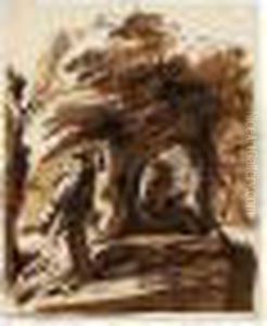 St. Francis Kneeling In A Landscape Contemplating A Crucifix