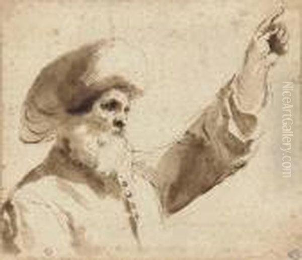 A Man Wearing A Turban In Profile To The Left, Raising His Lefthand, Bust-length - view 1