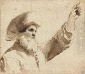 A Man Wearing A Turban In Profile To The Left, Raising His Lefthand, Bust-length