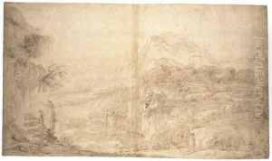 An Extensive Rocky Landscape With A Hermit by Giovanni Francesco Barbieri
