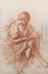A Seated Youth Reading, His Head Resting On His Right Hand by Giovanni Francesco Barbieri