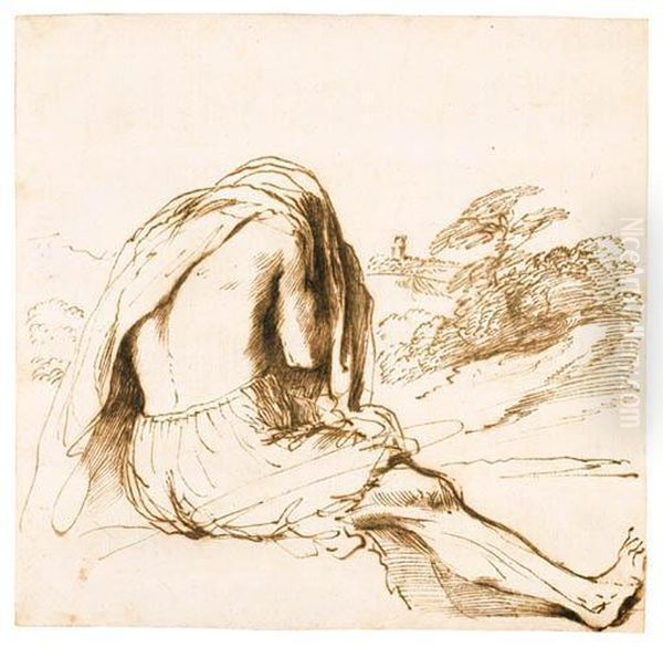 Barbieri, G.f.
A Bather Seated On A River Bank, Pulling Off His Shirt
Pen And Brown Ink, Minor Ink Gall Damages Repaired, Watermarkencircled Calvary Under P - view 1