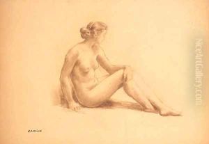 A seated female nude by Marie Auguste Emile Rene Menard
