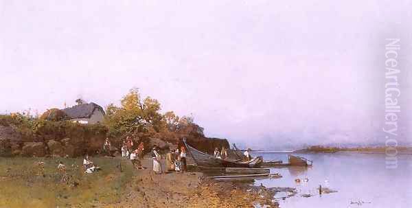 Fishermen's Ferry at the River Tisza 1872-77 by Geza Meszoly