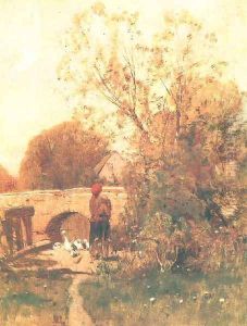Gooseherd Girl c. 1880 by Geza Meszoly