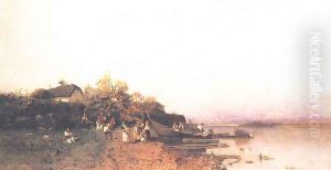Fishing Boat on the Shore of the Tisza c. 1877 by Geza Meszoly