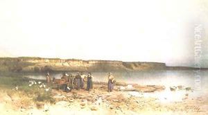 Bay of Lake Balaton with the Shores of Akarattya 1885 by Geza Meszoly