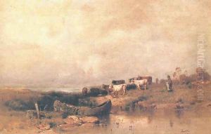Watering the Herd c. 1880 by Geza Meszoly