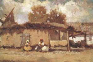 In Front of a Peasant House c. 1885 by Geza Meszoly