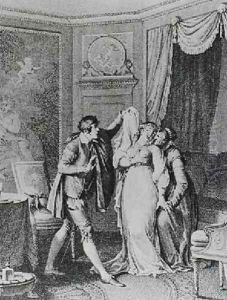 Take off that veil said the old woman to Candide by Jean-Michel Moreau