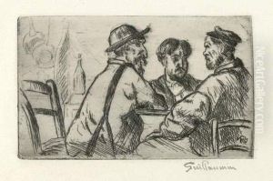 Trois Hommes Attables . by Armand Guillaumin