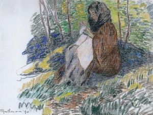 Jeune Femme Assise Cousant