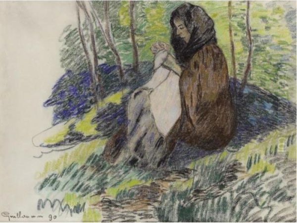Femme Assise Cousant - view 1