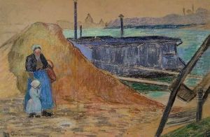 Femme Et Enfant A La Sabliere by Armand Guillaumin