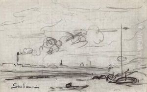 Bord De Seine Avec Une Usine Et 
Deux Peniches Provenance : Bibliographie : - Armand Guillaumin Par 
Christopher Gray, Chester, 1972, Page 221, No. 37 Et Reproduit Page 152 
(sous Le Titre Le Rameur). by Armand Guillaumin