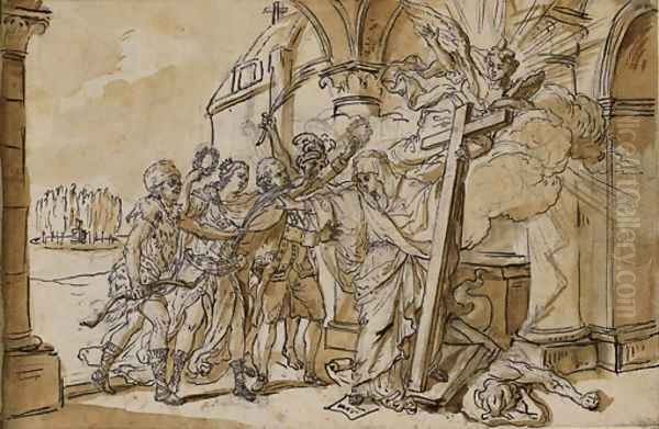 The four continents, with Benjamin Franklin as the personificaton of America, before an Allegory of Religion, Ermenonville and the Tomb of Rousseau - view 1