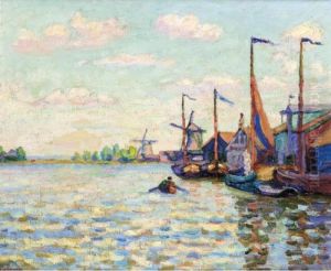 Moulins A Vent Sur Le Canal En Hollande by Armand Guillaumin