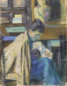 Madame Guillaumin Avec Madeleine by Armand Guillaumin