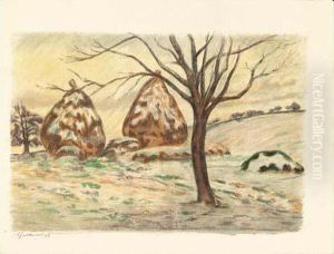Paysage Aux Meules, Ou Les Meules En Hiver A Palaiseau. 1898. by Armand Guillaumin