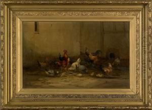 Barnscene With Chickens by Jean Baptiste Antoine Guillemet