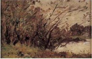 Promeneur Au Bord De La Riviere by Jean Baptiste Antoine Guillemet