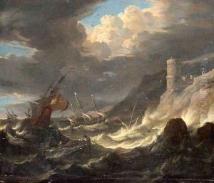 Shipping off a Rocky Coast in Storm by Pieter the Younger Mulier