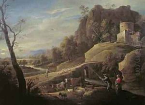 Landscape with Farmers tending their Animals by Pieter the Younger Mulier